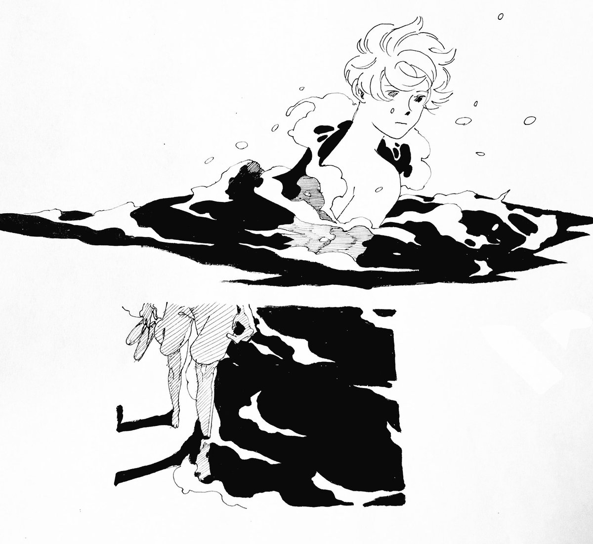 25時のバカンス読み返してから水を白と黒で描きたくなった 