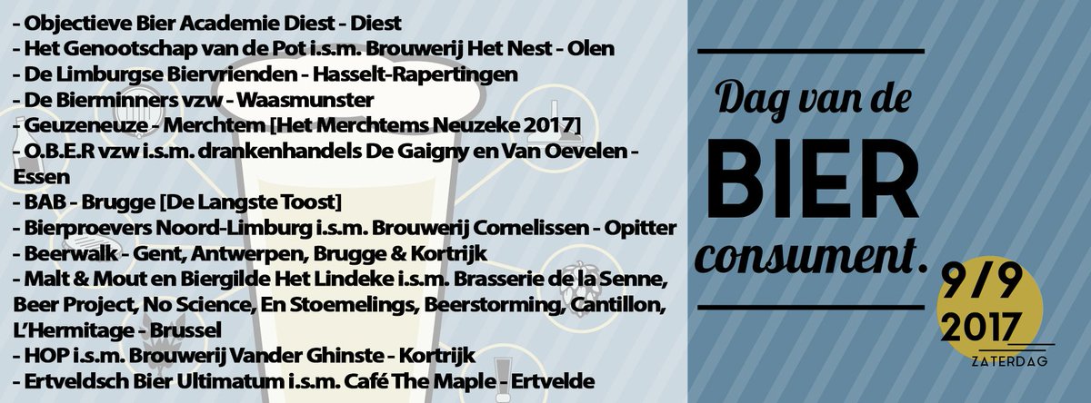 Hou 9 sept vrij in je agenda voor de 1e #DagvdBierconsument2017 (ism Belgische Brouwers, @HorecaVL & FEBED) info: zythos.be
