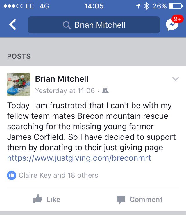 BreconMRT's tweet photo. Thanks to our teammate who's taken a well earned break from the #jamescorfield #findcorf search but still helped. https://t.co/db3LWI0Vwm https://t.co/6EAGJnMHOJ
