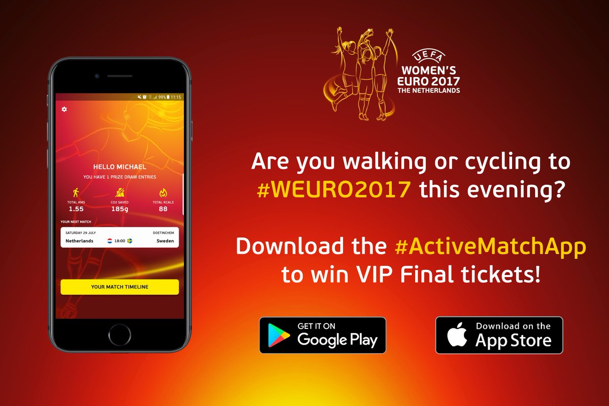 healthystadia's tweet photo. If you're in #Tilburg/#Deventer for #AUTSUI/#ENGFRA later why not🚶🏿‍♀️or🚴‍♀️to the match with the #ActiveMatchApp? https://t.co/Iy5SGan2lB https://t.co/AAGCIlMjhM