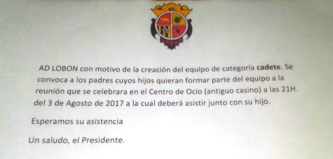 ADLobon's tweet photo. ACTUALIDAD CADETES |
Si quieres formar parte del equipo Cadete ven a la reunión y forma parte de la AD LOBÓN. 
No faltes!!!!
#ADLCad https://t.co/IIhJpEE2u7