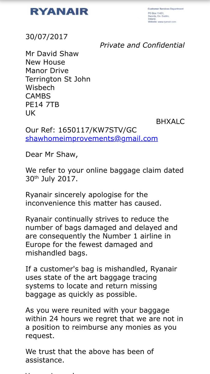 DaveBundyShaw's tweet photo. @Ryanair after a 5 hour round trip to reunite myself with my 5 suitcase within 24 hours as your man said it will take 3days to get them back https://t.co/IxfFrxW54J