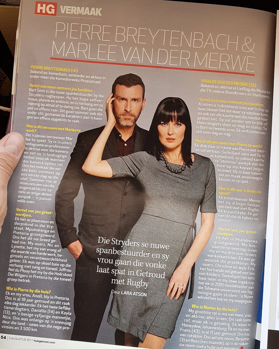 Elke keer die lekkerste humbling gevoel as ek foto's wat ek geneem het in n tydskryf sien.
GMR se Bart &amp; Kristien die week in Huisgenoot.