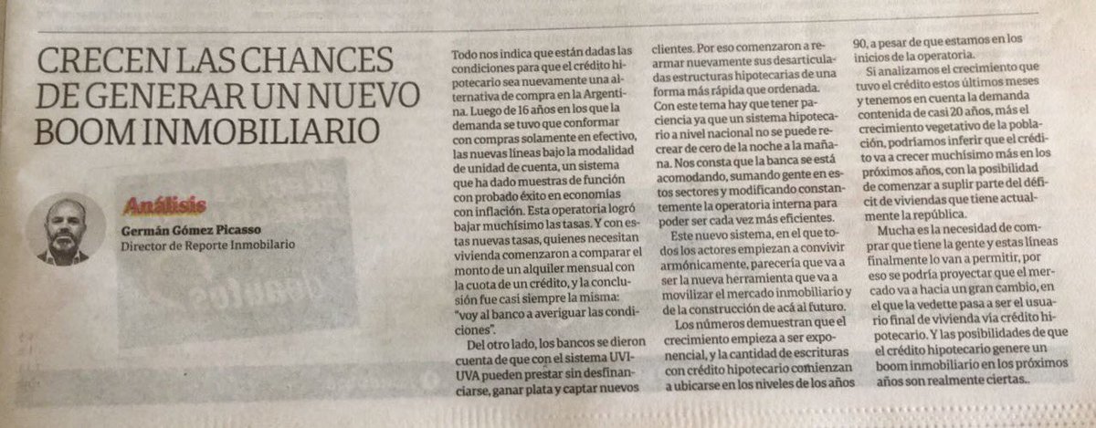 Gomez_Picasso's tweet photo. Se viene un Boom Inmobiliario? Mi columna de hoy en el @clarineconomico. Gracias @DamianKantor https://t.co/0WINMtxHMq