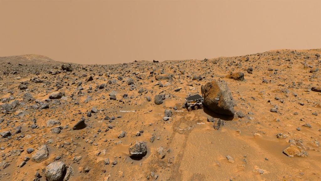 NASA's tweet photo. 20 years ago this month, the Pathfinder mission landed on Mars. Dive into an interactive 360° of the landing site: https://t.co/O369sHEaNB https://t.co/90h0U1NIcv