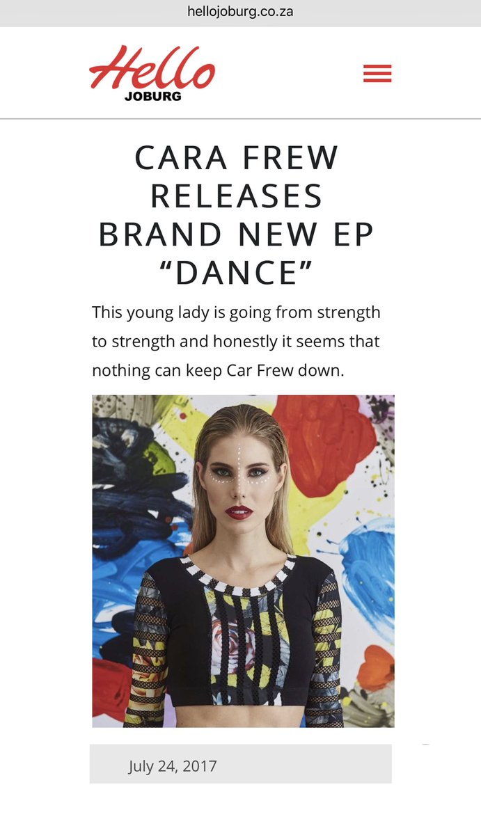 CaraFrew's tweet photo. Thanks for the love @HelloJoburgMag ❤️ #latestsingle #latestEP #DANCE https://t.co/dehs5BJYJF