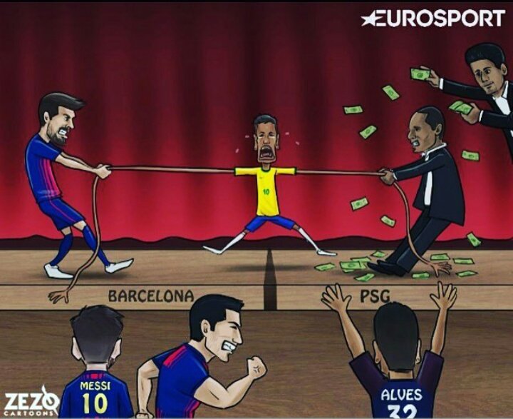 mundodabola's tweet photo. A "briga" entre o Barcelona e o PSG por Neymar resumida em uma foto. https://t.co/XXsXjd1XM4