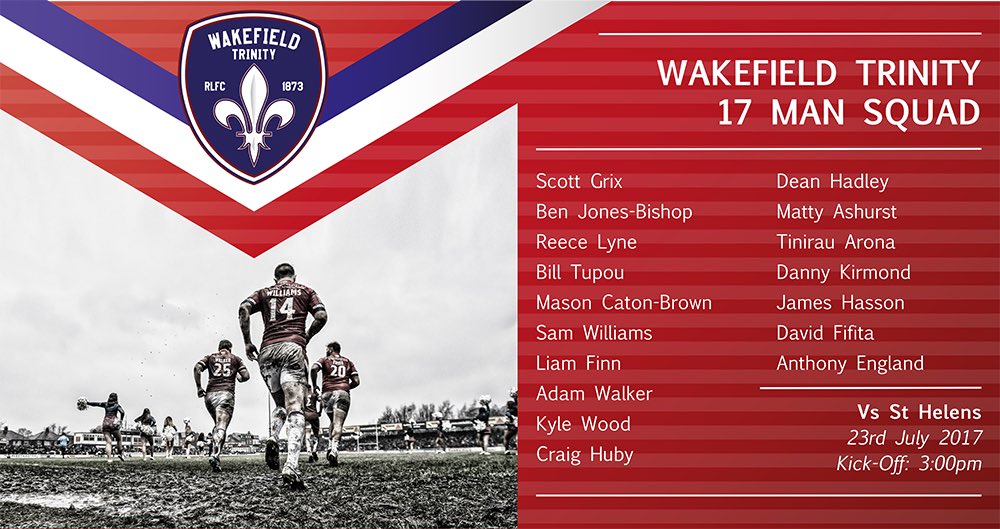 WTrinityRL's tweet photo. Here is your Trinity team to face @Saints1890 this afternoon! Good luck to @jameshasson13 who will make his debut! #SLWakStH https://t.co/oojyatPnNT