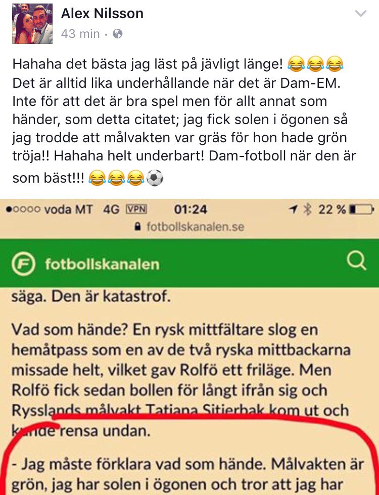 Lorensborg's tweet photo. hade Alex tränat lika mycket som han gnäller på damfotboll hade han varit landslagsspelare idag 🏆 https://t.co/3pVCvsJ7ne