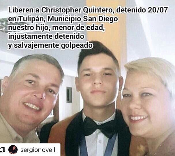 imvzlan's tweet photo. Christopher Quintero 17yo American citizen, son of a close friend, he was detained and brutally beaten by Maduro's guards. @marcorubio help https://t.co/mmwSYs77Rb