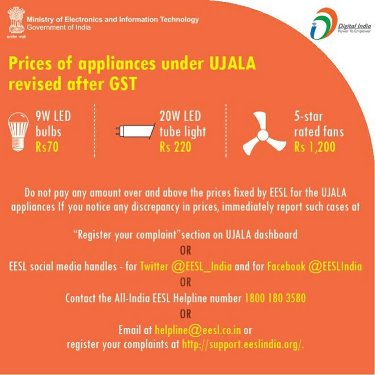 VijayGo85865290's tweet photo. #GSTForAll: These are the revised prices of LED bulbs, tubelights and fans under UJALA scheme... #DigitalIndia
Via MyNt https://t.co/LD7m1FISTC
