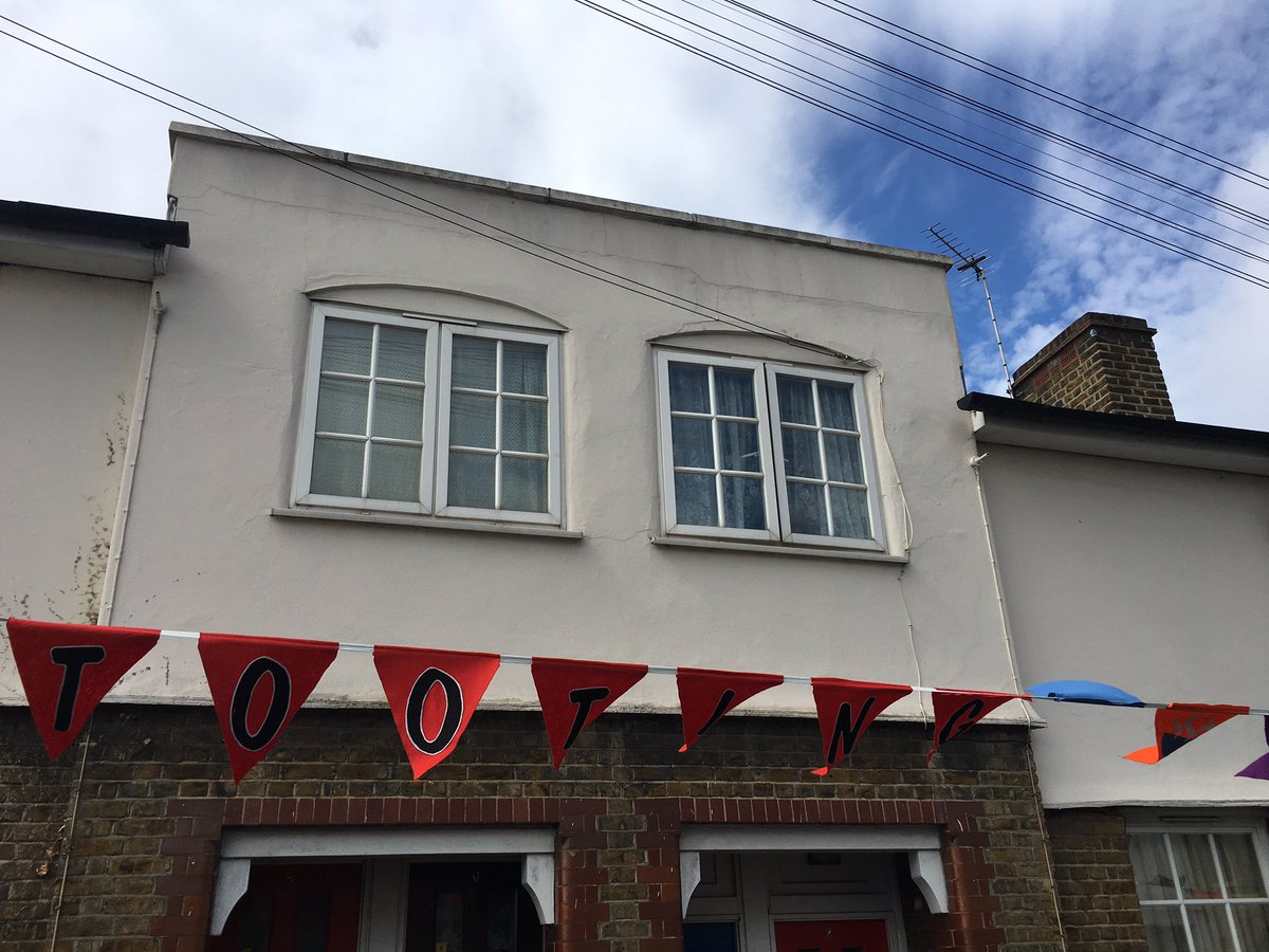 TootingTown's tweet photo. The bunting is up, the stage is set & the food is cooking so see you at #SW17Party on Cowick Rd 12-5.30 in #Tooting today https://t.co/ffacB4QOYX
