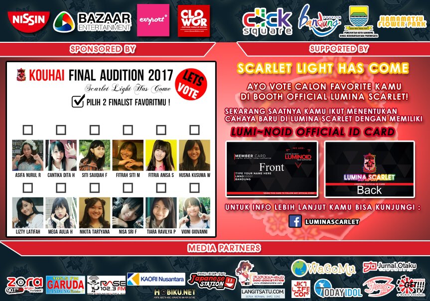 BSIF_EVENT's tweet photo. Ayo tonton penampilan dari calon Kouhai yang akan menjadi 'Cahaya Baru' Lumina Scarlet di Bandung Scarlet Idol Fest, tanggal 12 Agustus '17 https://t.co/nkMAgAArEa