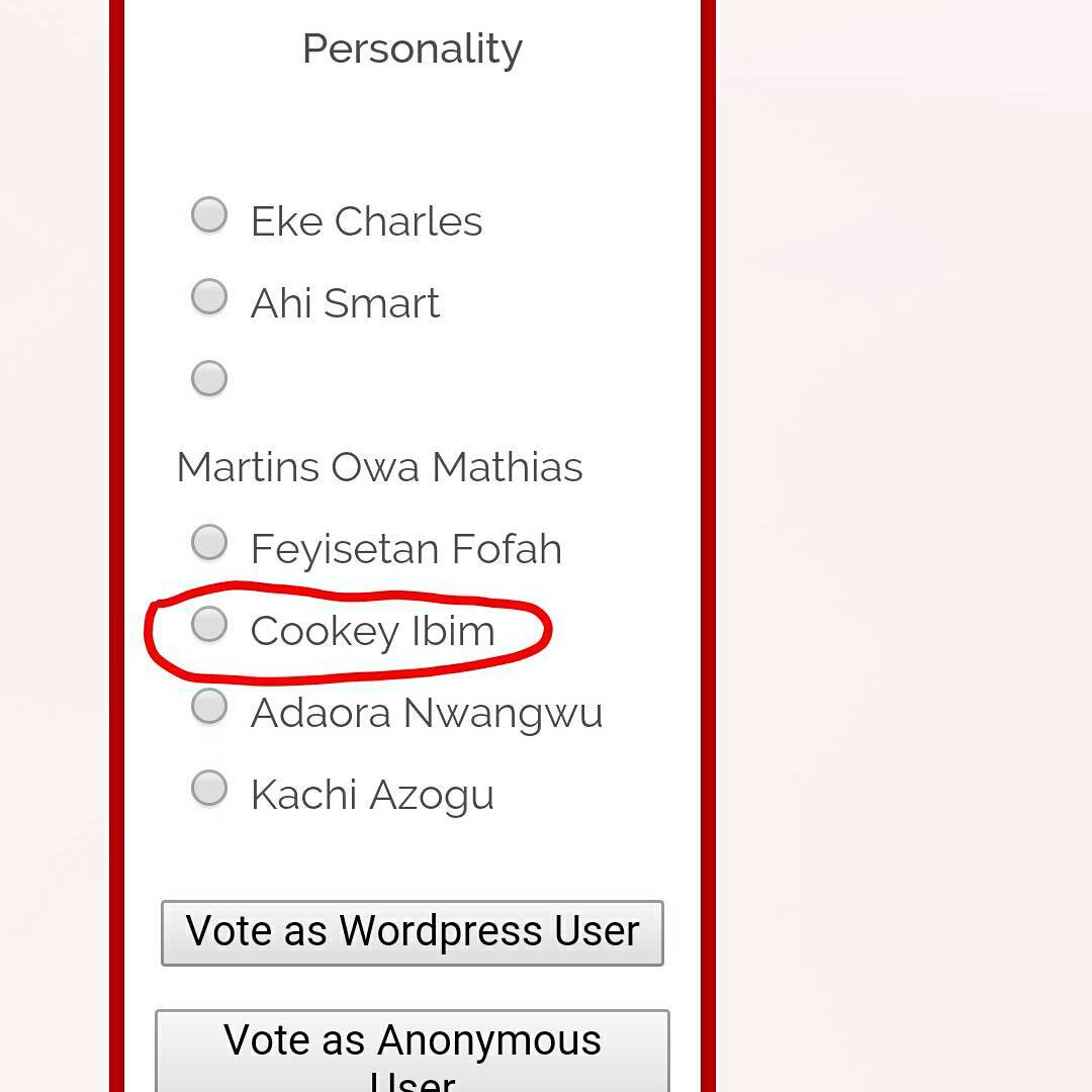 iamibimcookey's tweet photo. Thanks ,please keep voting.
Please click the link to vote for Cookey ibim  
https://t.co/jt6TqSyHBI https://t.co/Ug168eFe69