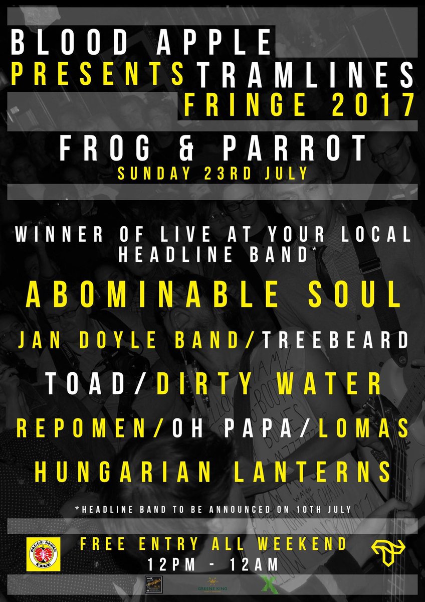 lomasband's tweet photo. Last day of #tramlines can only mean Lomas @FrogandParrot 2pm #TramlinesFringe 👍🏻 https://t.co/pwzbRxCG67