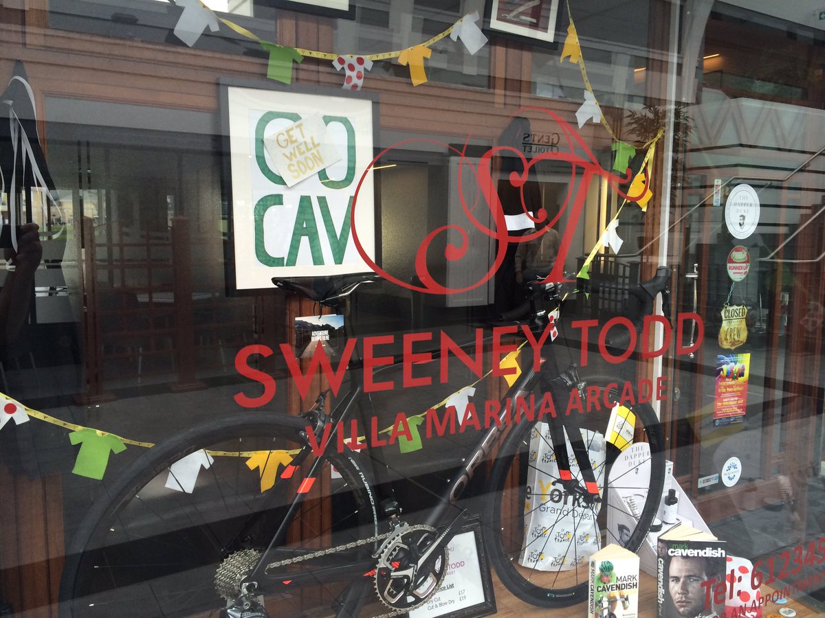 scousesamurai's tweet photo. Window display in @sweeneytoddiom @MarkCavendish @LeTour @letour_uk #GetWellSoonCav #Cav #TDF2017 https://t.co/Ya5mBaGdtv