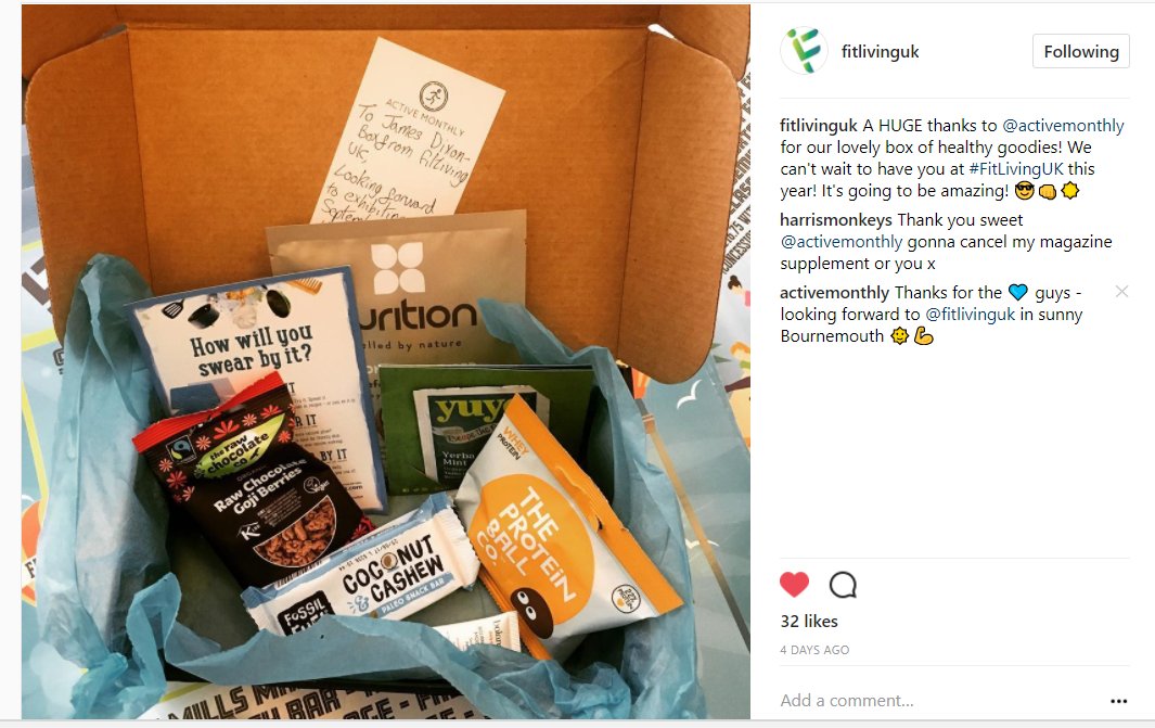 activemonthly's tweet photo. Here at ActiveMonthly we can't wait for FitLivingUK!! Thanks for the support guys! #Boxsurprise #ActiveMonthly #InspireAction @fitlivingUK https://t.co/8DvNVJumVM