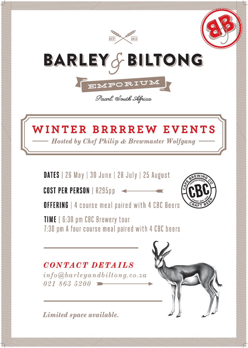 visitpaarl's tweet photo. #BarleyandBiltong #BrewEvent at @SpiceRoutePaarl on the 28Jul. Book now: 021 863 5200 #discoverpaarl #proepaarl #visitsawinelands https://t.co/KPZtSxz4oG