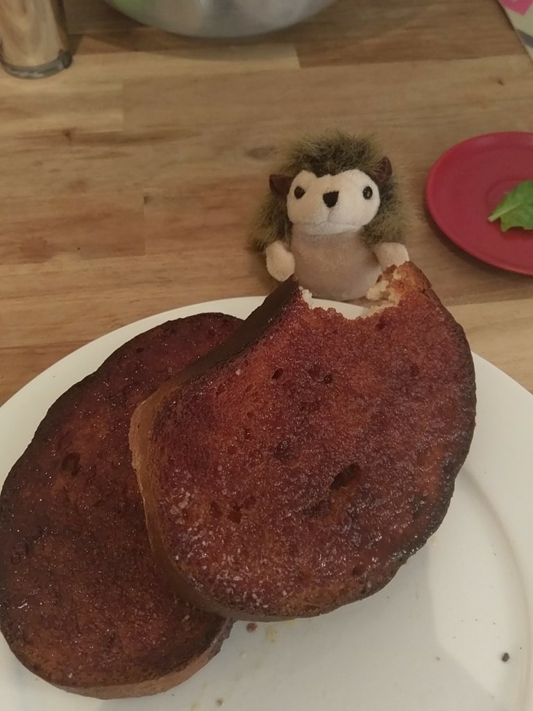 FuriouslyFree's tweet image. Cinnamon toast for Herman before a day of baking #freefrom #glutefre #dairyfree #TOAST