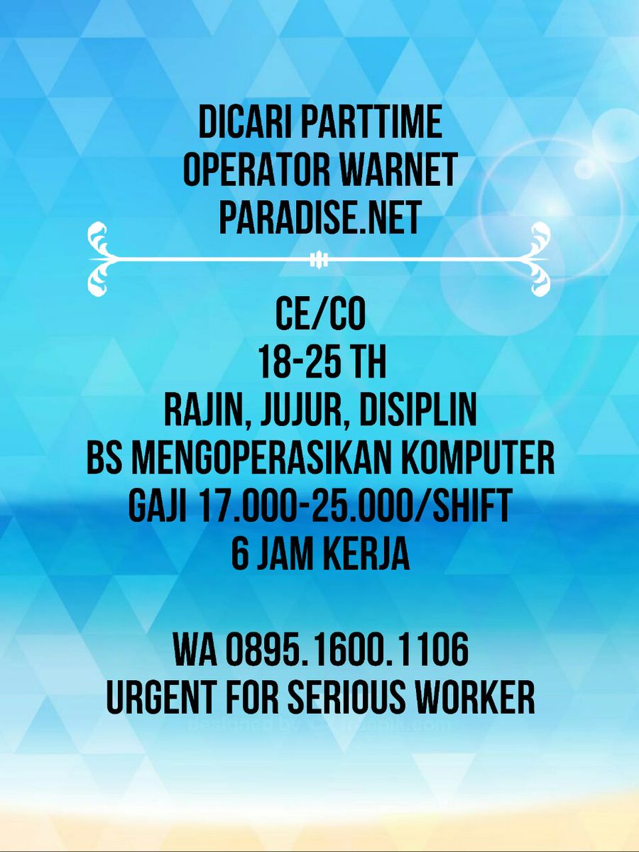 Paradise_NetYk's tweet photo. @InfoLowkerJogja OPERATOR WARNET PARADISE | co ce| 18-25 | info WA only ke 0895.1600.1106 #jogjalowker https://t.co/cMbzq80diZ