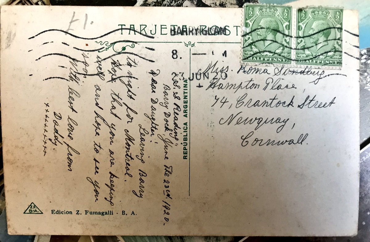 PastMessages's tweet photo. S.S. Reading, Docked in Buenos Aires, 1920: 

Leaving dock tonight for Montreal, hope to see you soon. With best love from Daddy xxxxxxxxxx https://t.co/RG0z5nBeyz