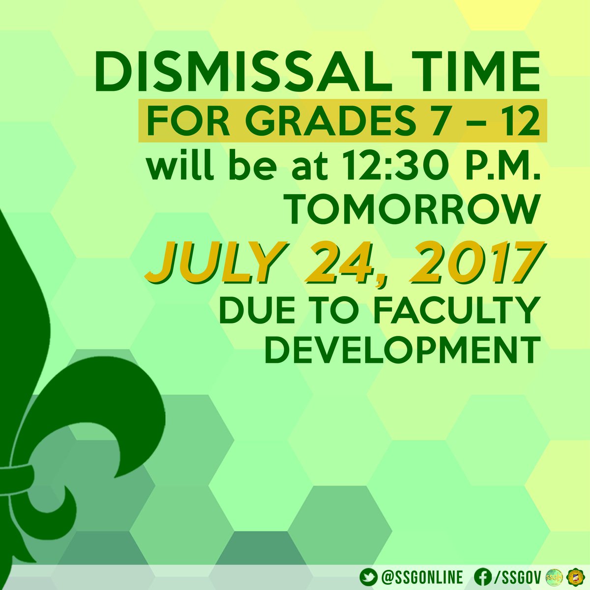 SSGOnIine's tweet photo. Dismissal time for tomorrow (July 24, 2017). https://t.co/GkZzbMaIzt