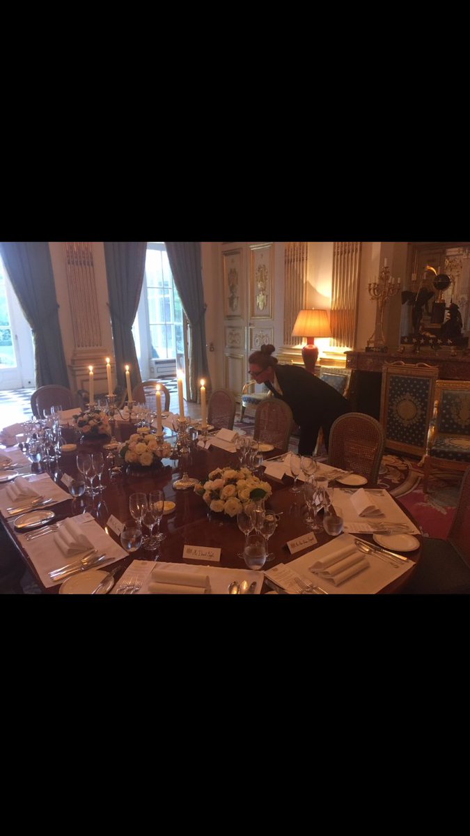 EBSButlerSchool's tweet photo. Butler Trainee Claire checking the table ahead of Dinner at the British Ambassadors Residence in Paris. #butlerschool #butlertraining #EBS https://t.co/e8Wq2yunfO