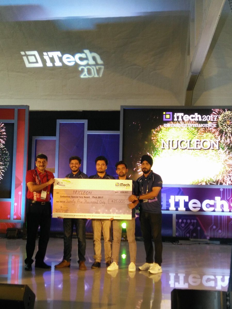 itcinfotech's tweet photo. #codathon Special Jury Award #NUCLEON #congratulations #iTech2017 @itcinfotech https://t.co/v5cdoow5Qu