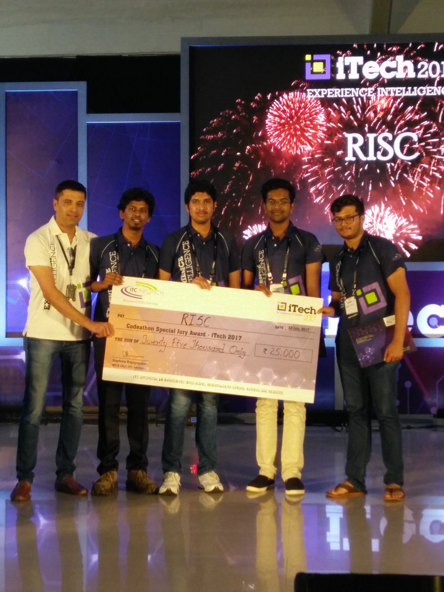 itcinfotech's tweet photo. #codathon Special Jury Award #RISC #CongratulationsBoys #iTech2017 @itcinfotech #experienceintelligence https://t.co/wsYyI7XIRH