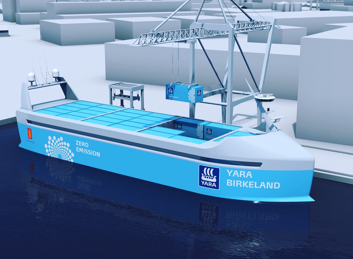 kongsbergasa's tweet photo. Project w/ @yara for building world's 1st #autonomous, #zeroemissions #containerfeeder featured in @WSJ: https://t.co/n0sssvoUcb https://t.co/HxJDOg8MeL