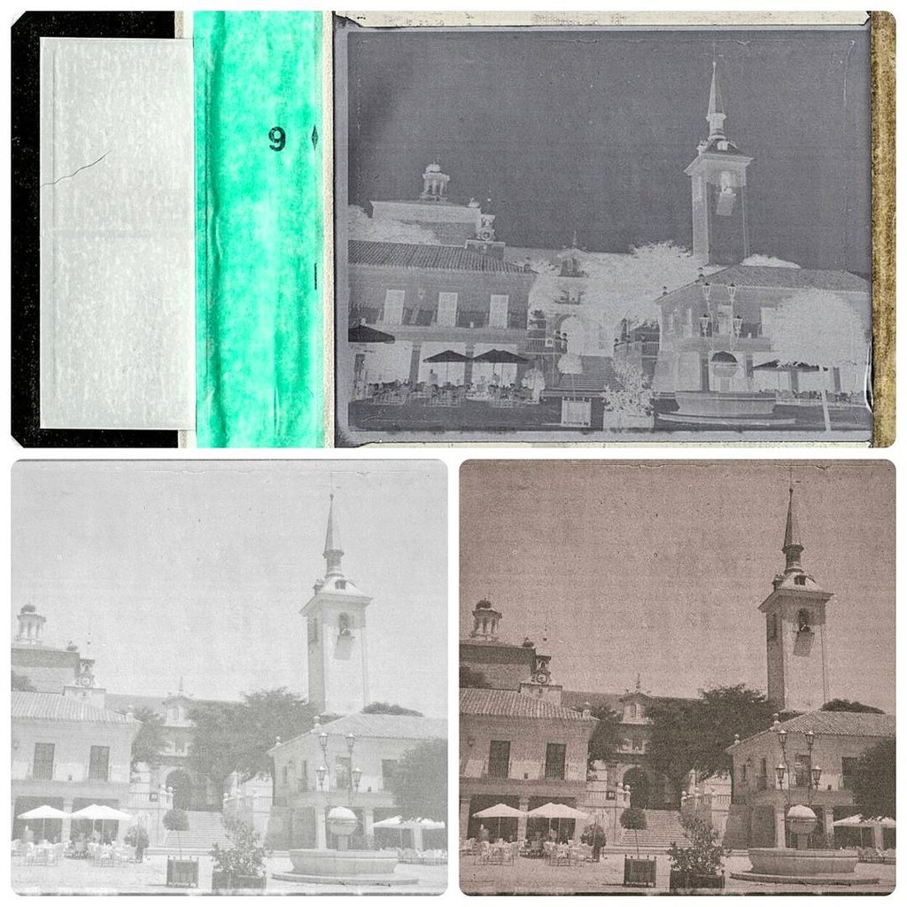 JulioVet_photo's tweet image. Otra posibilidad con las fotos #Polaroid667 es jugar con escaner y el negativo 😊 Aquí la plaza de #Brunete editada en plan antiguo con #PS