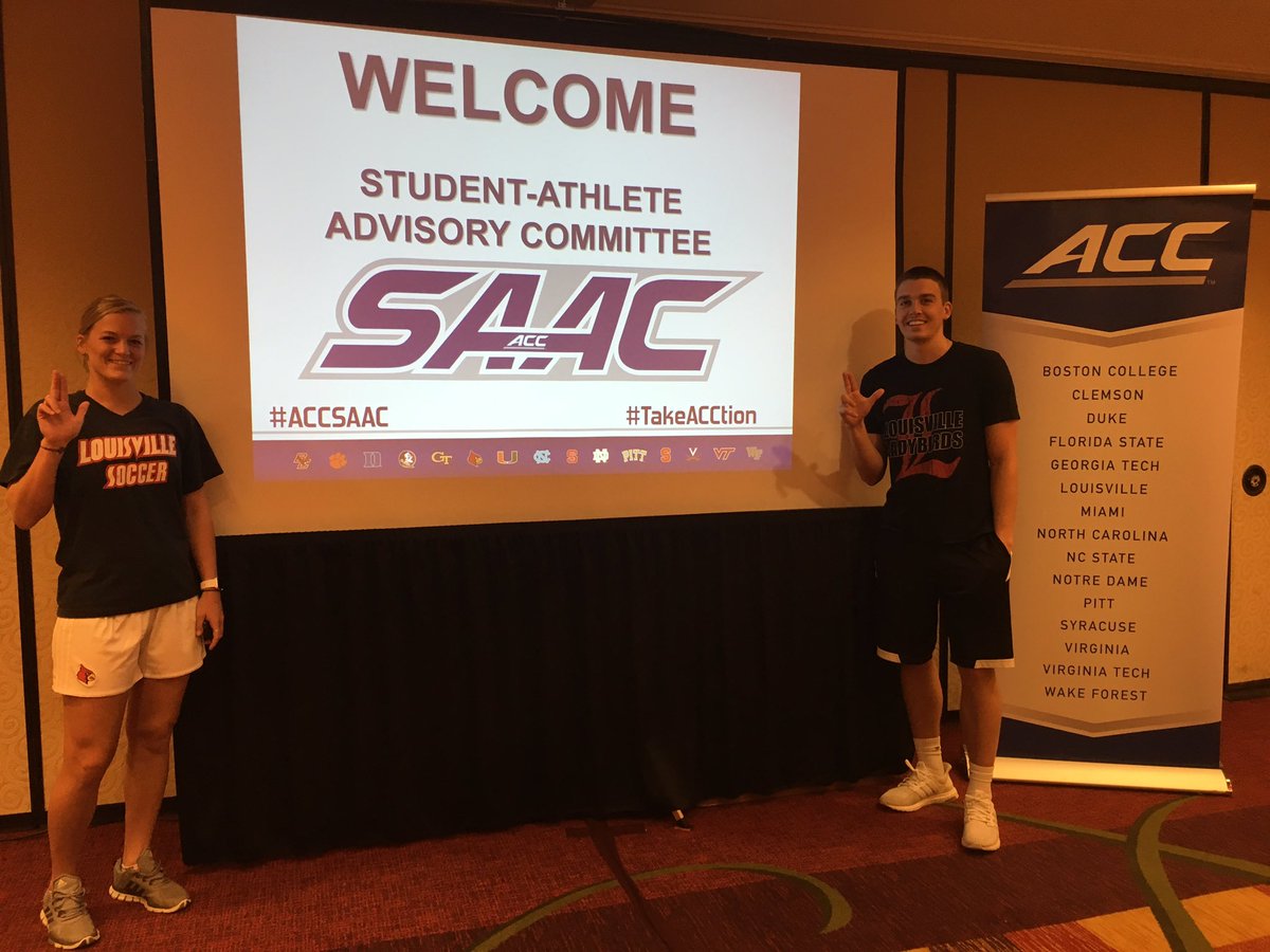 UofLSAAC's tweet image. Ryan from MBB  &amp;amp; Tori from WSOC represented UofL this past weekend at the #ACCSAAC in person meetings! #TakeACCtion #GoCards