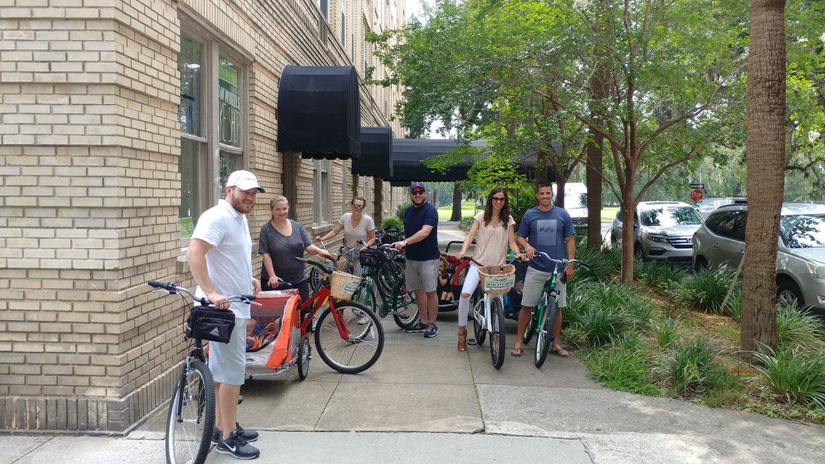 These families added 3 trailers to bring the kids on our bike tours.We also have kid's bikes for all sizes. We ❤ families! #SavannahTours
