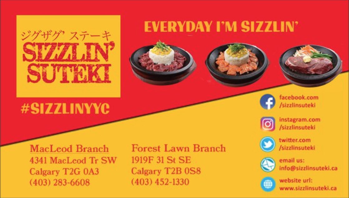 SizzlinSuteki's tweet photo. 6 days from now (July 29), we'll have 2 locations! More SIZZLIN ACTION for YYC! #yyc #albertabeef #yycfood #yycfoodies #sizzlineveryday https://t.co/fVbDPDESbd