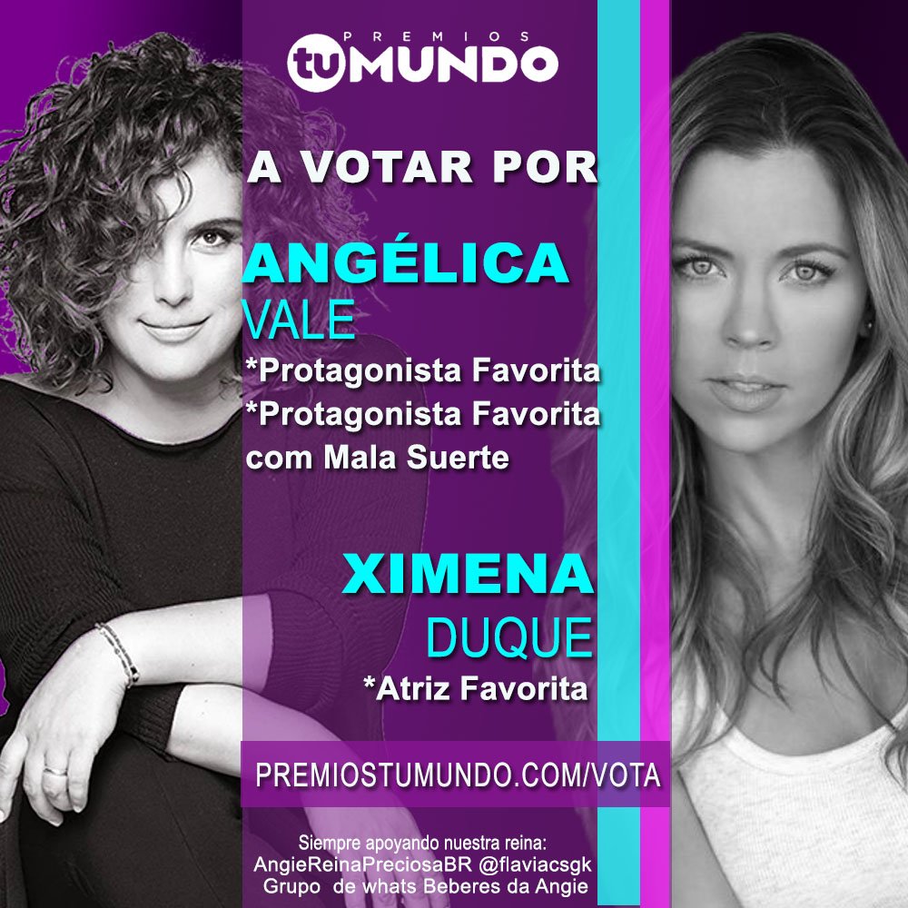 flaviacsgk's tweet photo. #ValeFans y #DuqueFans a votar por nuestras reinas @angelicavale y @ximenaduque en #PremiosTuMundo
Veten aqui 👉https://t.co/MWdNV6Wz3s https://t.co/FaC8H7Ucn6
