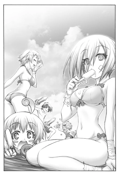 水着めだかへのコメント等ありがとうございます!思いのほかたくさん頂いてびっくり😂という訳でそのカラーピンナップの別カットとして描いた水着イラストも載せてみます。ちなみにこの2作はめだかボックスファンブックで描いたものです。…後ろでなんか戦ってますね☺️ 