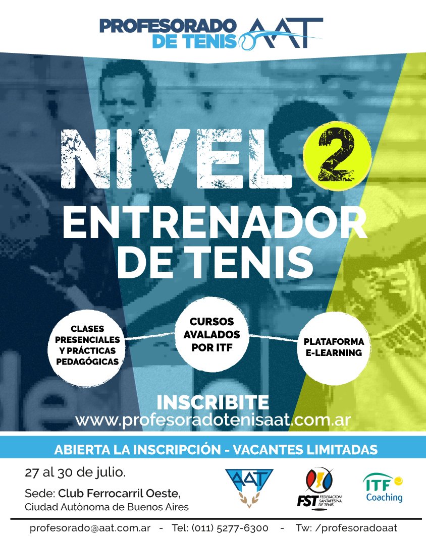 profesoradoaat's tweet photo. ¡Quedan pocos días para inscribirte! 🙌 Este 28 de julio comienza el Curso de Nivel 2 - Entrenador de Tenis de la AAT, sede CABA. 💪🎾 https://t.co/OPgW4ujXuc