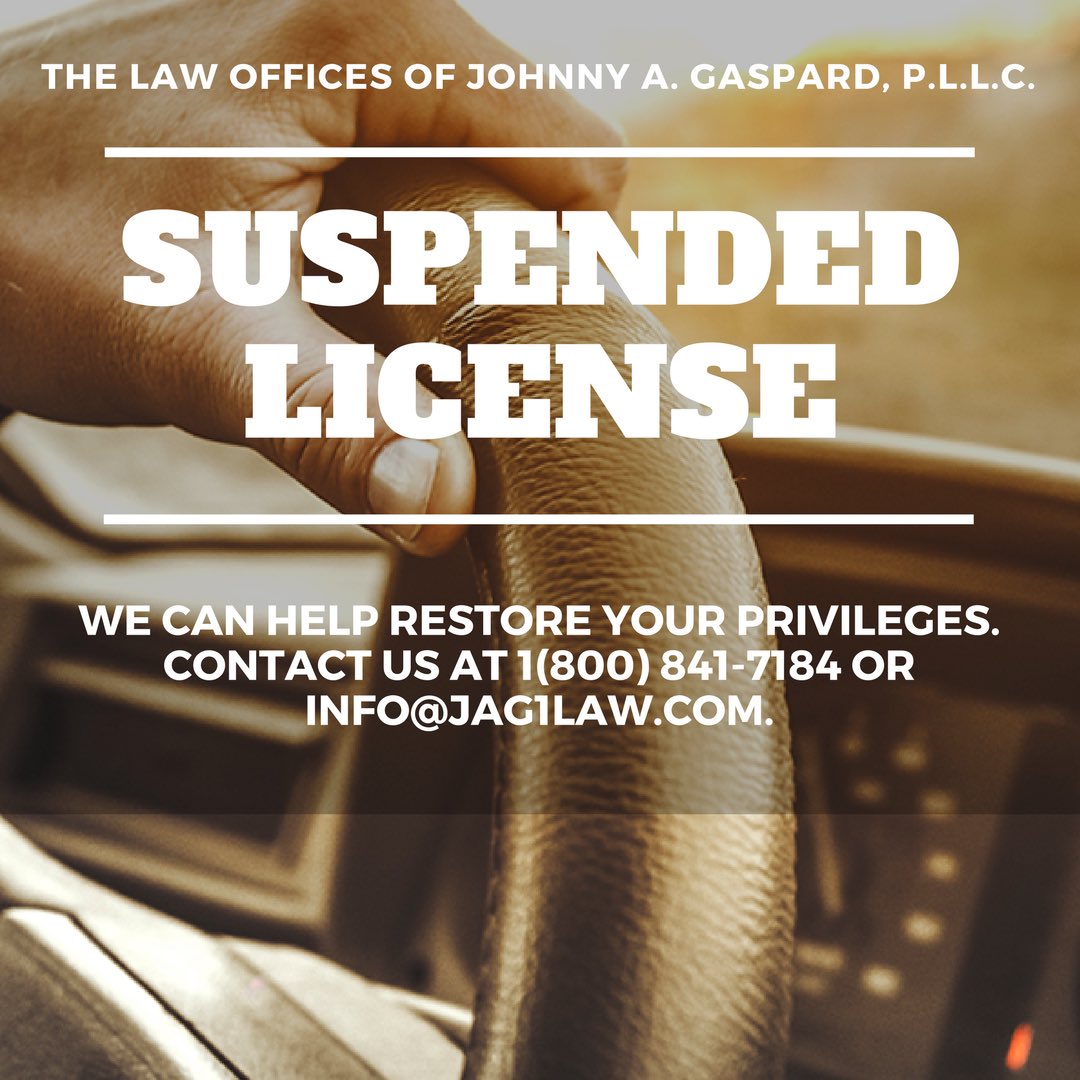 jag1law's tweet photo. Driving with a SUSPENDED LICENSE? We can help restore your privileges. Contact us at 1(800) 841-7184. #jag1law #lawyer #ticketdefense https://t.co/3hLYCarshF