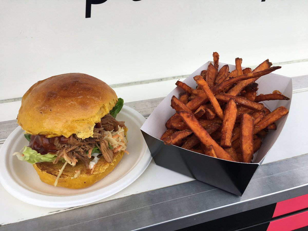 TootingTown's tweet photo. Had a delicious pulled pork sandwich with sweet potato fries from @thejointldn at #SW17Party on Cowick Rd #Tooting it's on until 5.30pm https://t.co/MJo3WGGxIU