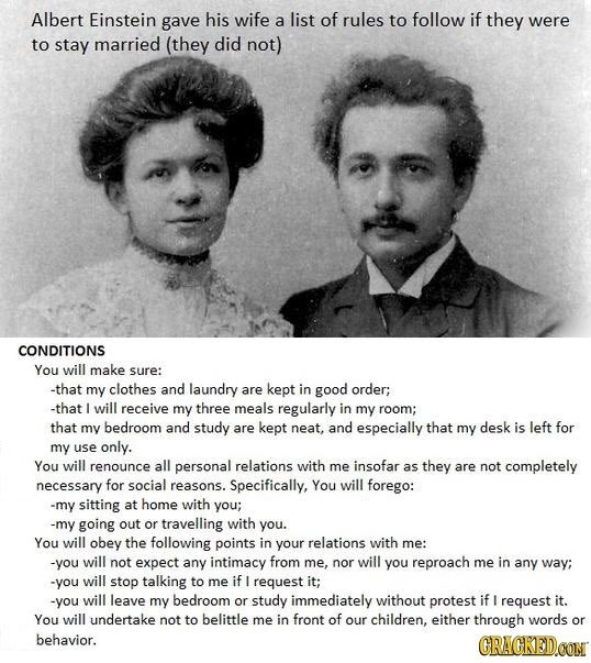 Prof Frank Mcdonough On Twitter In 1914 Albert Einstein Gave List Of Rules To His Wife Mileva If She Wanted To Stay Married To Him
