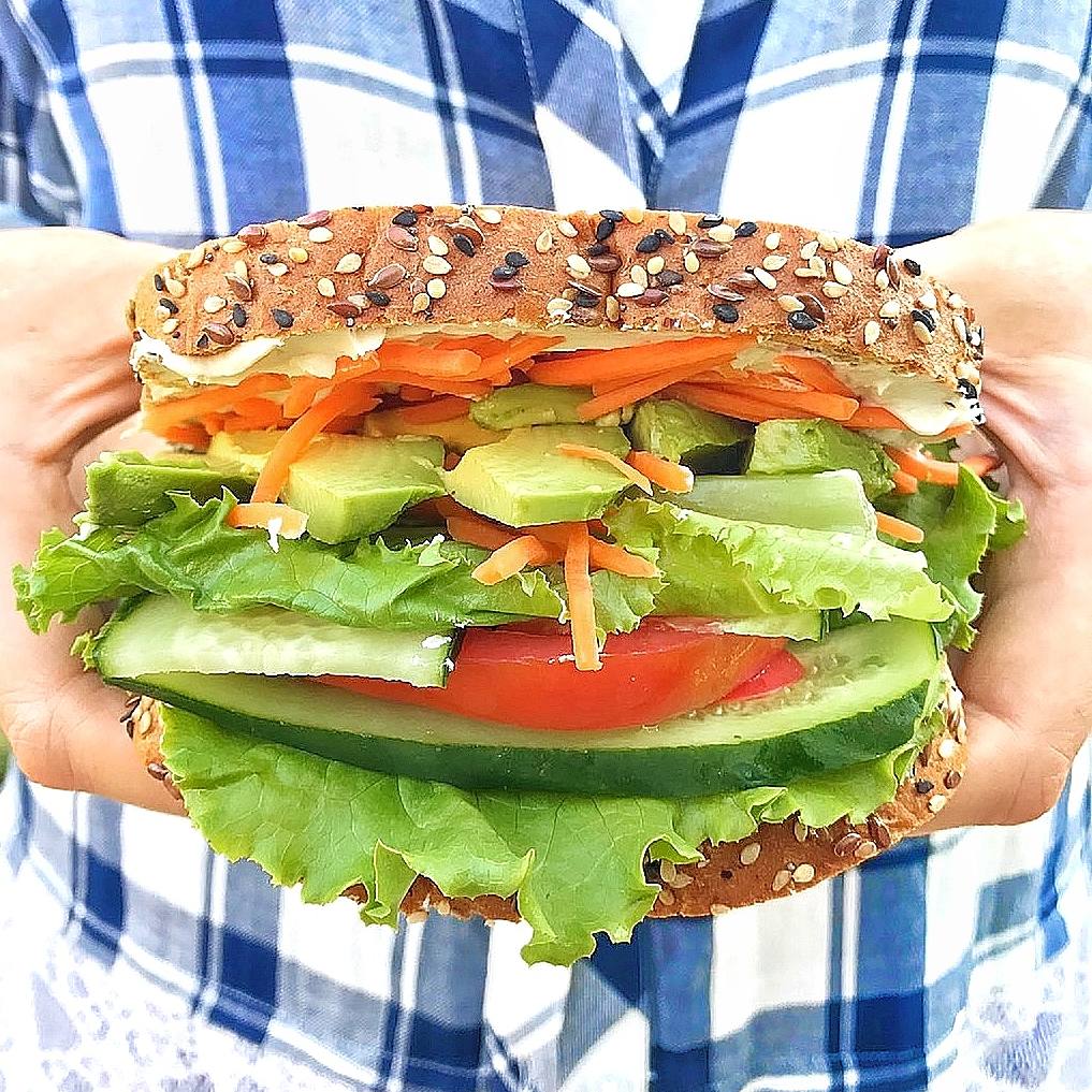 Monstrous Veggie Sandwich made with <a href="/eurekabread/">eureka! Bread</a> and <a href="/KiteHillFoods/">KiteHill</a>, loaded with refreshing veggies! #hangryvegans #vegan 🌱🍞🥑