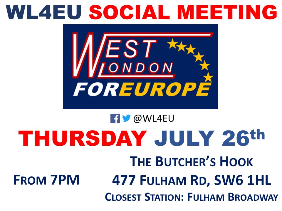 WL4EU's tweet image. Join us this Wed, from 7pm at The Butcher's Hook (477 Fulham Rd, SW6 1HL) for our Social Drinks. See you there!
facebook.com/events/5113821…