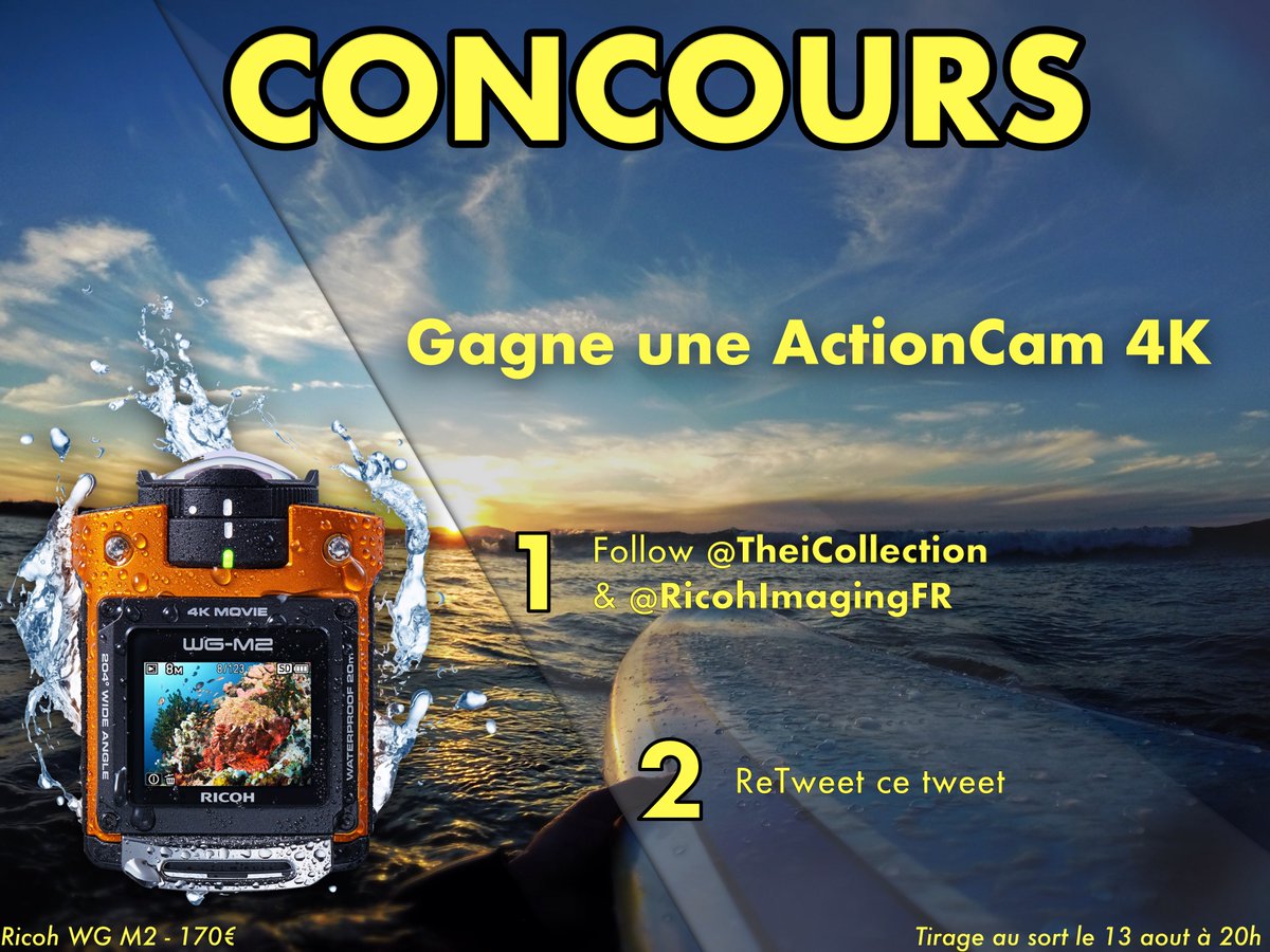 #CONCOURS

Gagne une ActionCam 4K !

1️⃣ Follow <a href="/TheiCollection/">JB - TheiCollection</a> &amp; @RicohImagingFR 

2️⃣ ReTweet ce Tweet !

Bonne chance 🎉