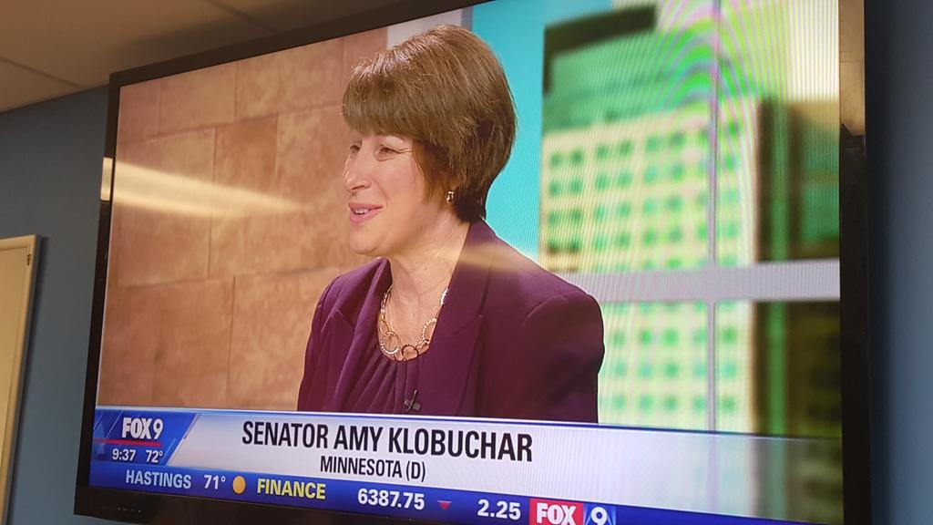 SamuelKingNews's tweet photo. Sen. Amy Klobuchar discussing a range of topics on @MyFOX9 Morning News, says she has spoken with Sen. John McCain after his diagnosis. https://t.co/5jdVEYfCUn