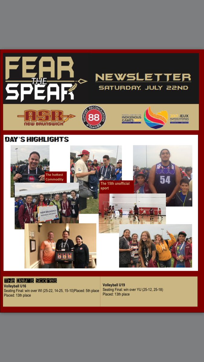 Team NB’s last Newsletter - Check out some quick highlights #fearthespear #allone #team88 <a href="/naig2017to/">Toronto 2017 NAIG</a> naig2017.to wonderful experience
