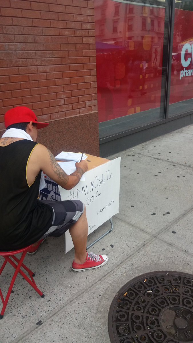 JuneMo41's tweet photo. 1st one up to register to vote! Civic action IS radical #MLKSitInHarlem #MLKSitIn https://t.co/oa7owqPEfy