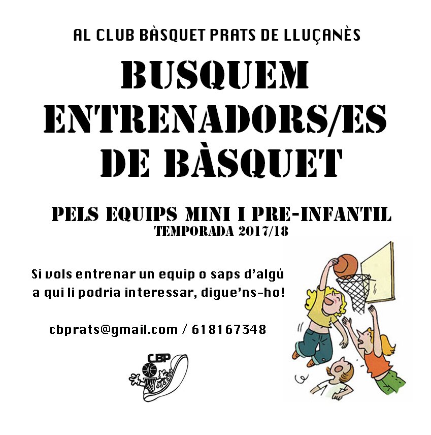 cbpratsll's tweet photo. Ajudeu-nos a trobar entrenadors/es per la temporada vinent! 🙏
#entrenadors #PratsdeLluçanès #CBPrats https://t.co/C6eUIeIvO7
