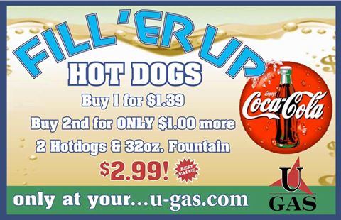 UGas_stl's tweet photo. It's #HotDogDay! Stop by and grab two hot dogs and a fountain drink for only $2.99. https://t.co/5LXiRGTgXo