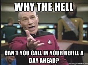 CrazyRxMan's tweet photo. Request Refills One Day Early! #InspireSomeoneIn5WordsOrLess #Pharmacy #Pharmacist  😁 https://t.co/d1mPyrEkmO