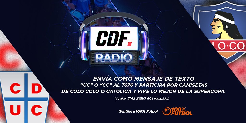 CDF_Radio's tweet photo. Recuerden participar en nuestro concurso enviando un SMS con la palabra “UC” o "CC" al 7676 📩📱 y gana camisetas #CDFRadioSuperCopa 📻 https://t.co/cx0uRxuflk